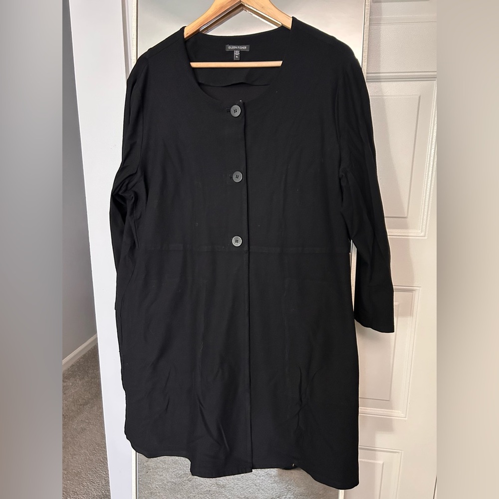 EILEEN FISHER Round Neck 3/4 Sleeve Lightweight Jacket
